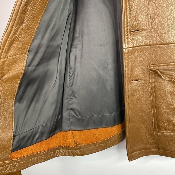 Vintage Lacrosse Glove & Leather Heavy Brown Belted Jacket Men's Small 70s - Picture 9 of 15